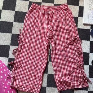 SHEIN Red and White Gingham Pants